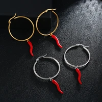 red enamel chili stainless steel earring big hooks hip hop piercing womens clothing accessories bohemian jewelry gift