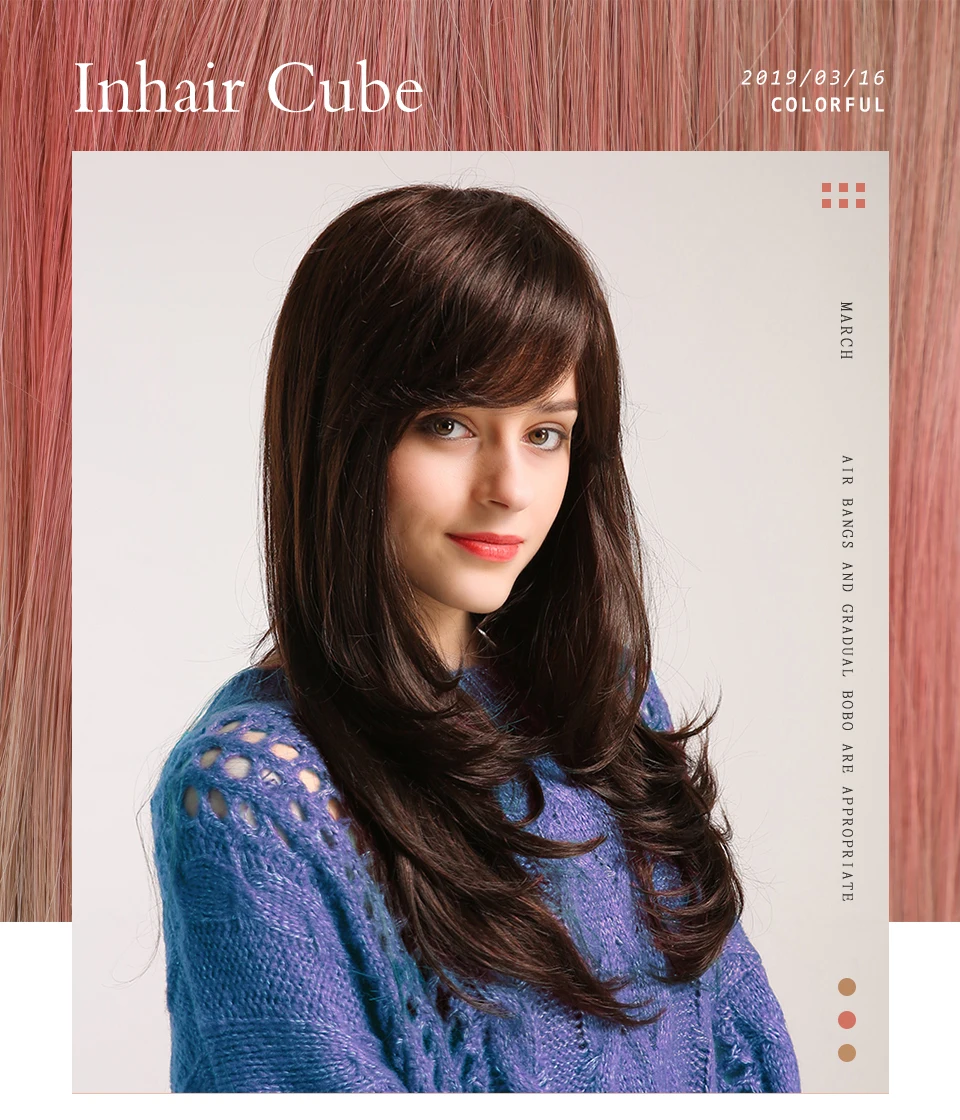 Inhair Cube 2" Смесь натуральных синтетических волос парик длинные тела волна черные парики с челкой для белых женщин Имитация топ парики