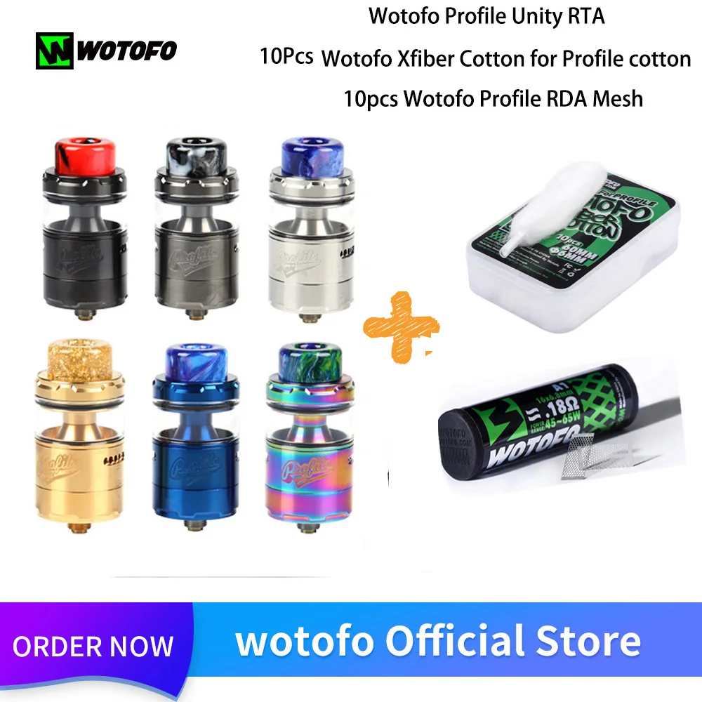 Оригинальный Wotofo профиль Unity RTA атомайзер с 10 шт. Xfiber хлопковая сетчатая катушка 3