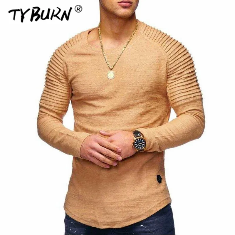 TYBURN 2019 Новые мужские футболки с длинным рукавом облегающая футболка круглым