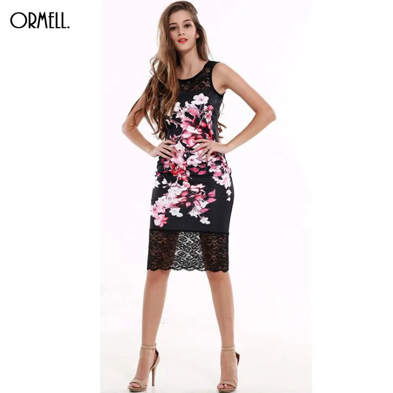 ORMELL 2016 Summer Fashion Women Dress Sexy Empire Streetwear Style Lace Flotal O Neck Knee Length Line Bodycon | Женская одежда