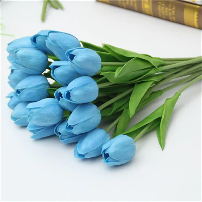 Tulip D13 Blue Высокое качество, 1 шт., красные, розовые тюльпаны, искусственный цветок, искусственная кожа, искусственный тюльпан, настоящее на ощупь, свадебные украшения, для дома, вечерние, свадебные букеты - Цвет: Tulip D13 Blue