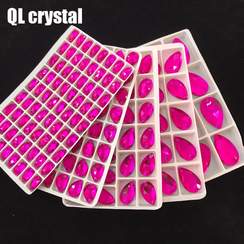QL Crystal 2018 Популярные розово-красные капли Пришивные кристаллы для рукоделия