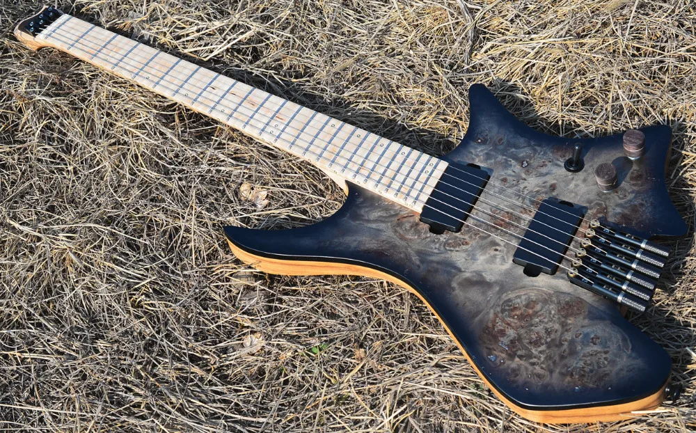 Новинка NK безголовая гитара Fanned Fret Гитара s black Eye фанера из тополя Топ Пламя клен Шея Гитара черная аппаратная