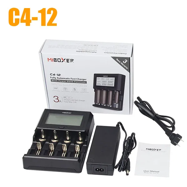 Miboxer Смарт зарядное устройство ЖК-экран 3.0A для Li-ion/IMR/INR/ICR/Ni-MH/Ni-Cd аккумуляторные батареи VS(VC2 D2 VC4 I4 D4 - Цвет: C4 12