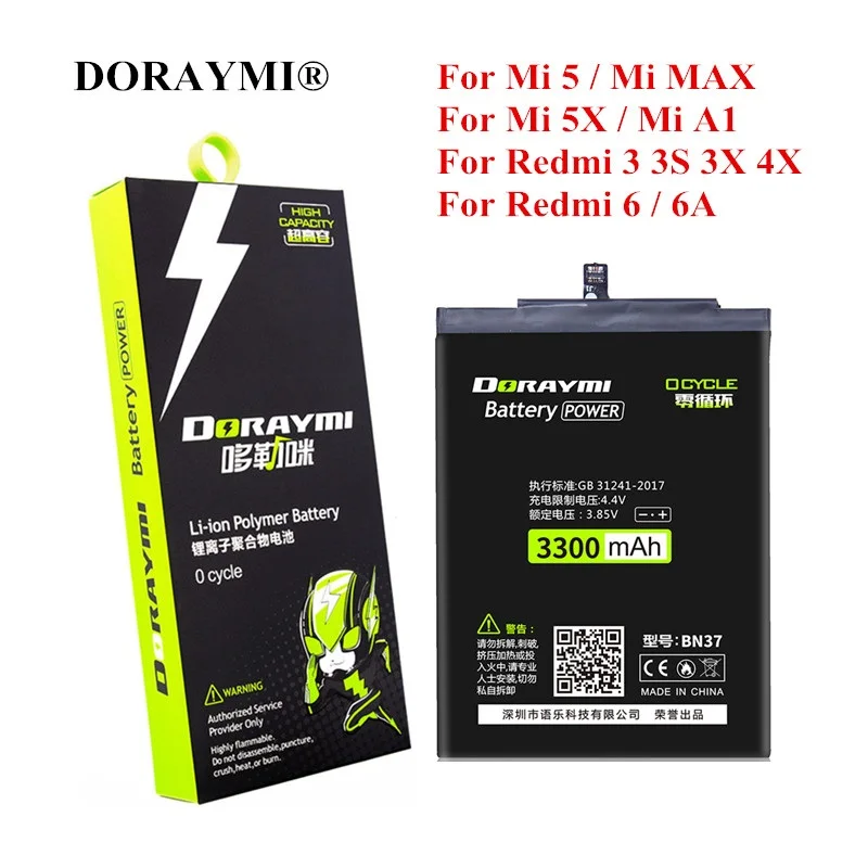 Дорэй mi BN31 BN37 BM22 BM47 BM49 Батарея для Xiaomi mi 5 5X A1 Max Red mi 3 3S 3X4X6 6A Примечание 5A Pro Y1 Lite Замена Bateria