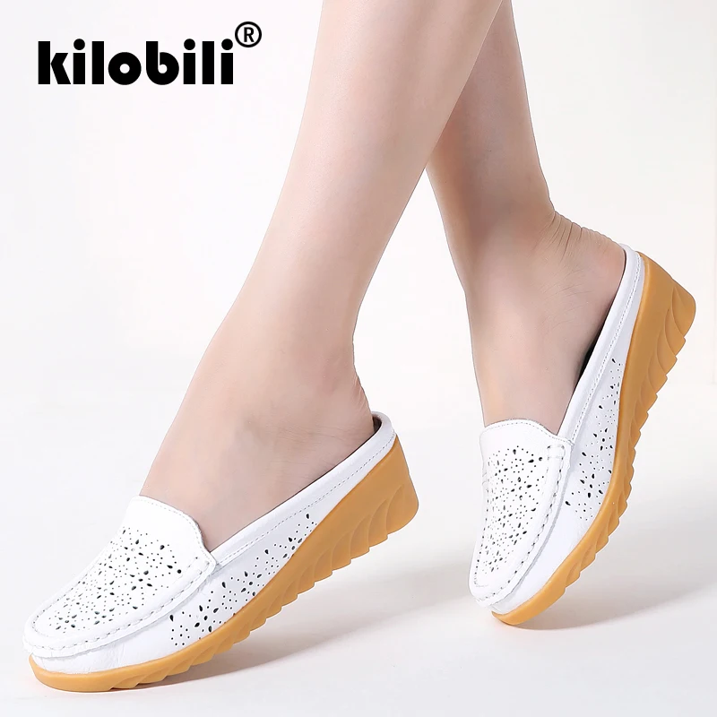 Kilobili 2019 летние Женские балетки на плоской подошве из бычьей кожи Босоножки