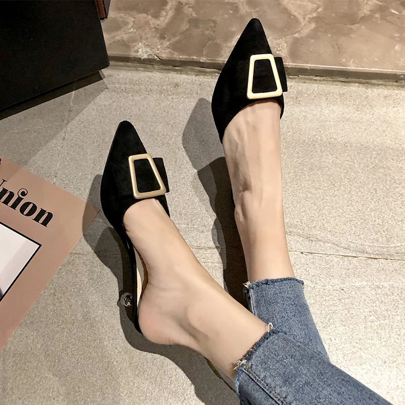 Candy Color Pumps Pointed Toe Mule Slides Thin Heel Casual Sandals Outdoor All-Match Ladies lazy Shoes size 35-40 | Обувь