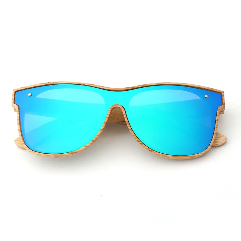 Blue lens Дизайн бамбуковое дерево солнцезащитное стекло es для мужчин/женщин, поляризованное солнцезащитное стекло высокого качества UV400 один объектив - Цвет линз: Blue lens