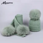Зимняя женская шапка с помпоном из лисьего меха шапка и шарф набор шерстяные вязаные смешные шапочки Теплая Лыжная маска новогодняя шапка