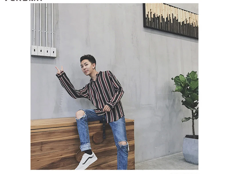 VERSMA в Корейском стиле Ulzzang Harajuku Винтаж в полоску пара Для мужчин рубашка Летняя одежда в стиле «хип-хоп» большого размера, с длинным рукавом рубашка Для мужчин в Корейском стиле Костюмы 5XL