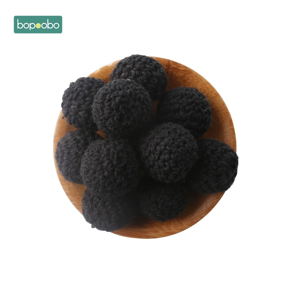 Black Crochet Beads Bopoobo, 50 шт., 20 мм, натуральные деревянные бусины для вязания крючком, украшение внутри, деревянные бусины для прорезывания зубов, деревянные игрушки, бусины для прорезывания зубов - Цвет: Black Crochet Beads