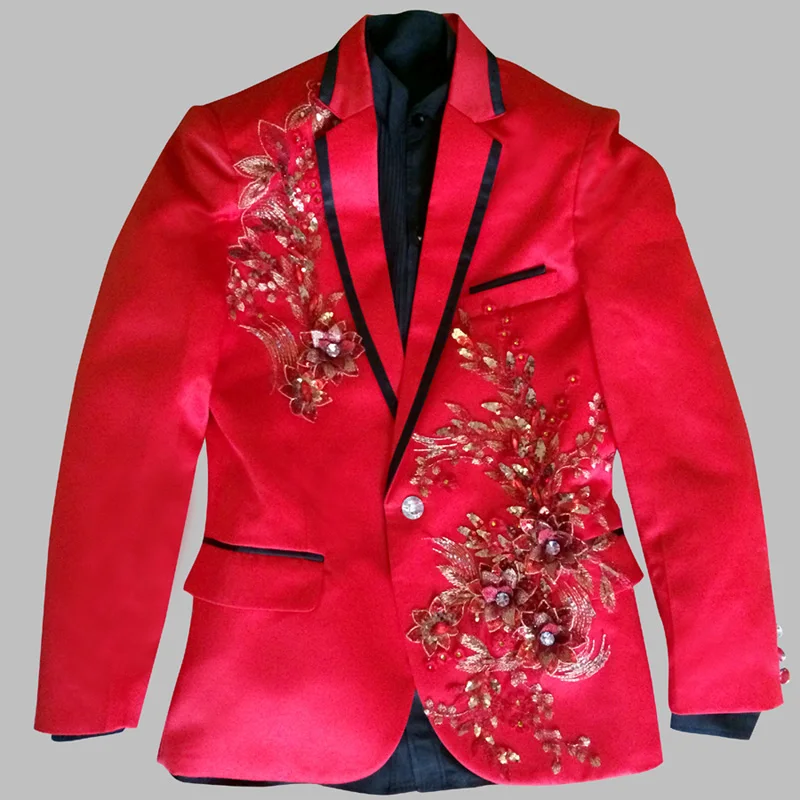Мужской смокинг с блестками Красный Блейзер большие размеры 3XL 4XL|prom suits men|red prom