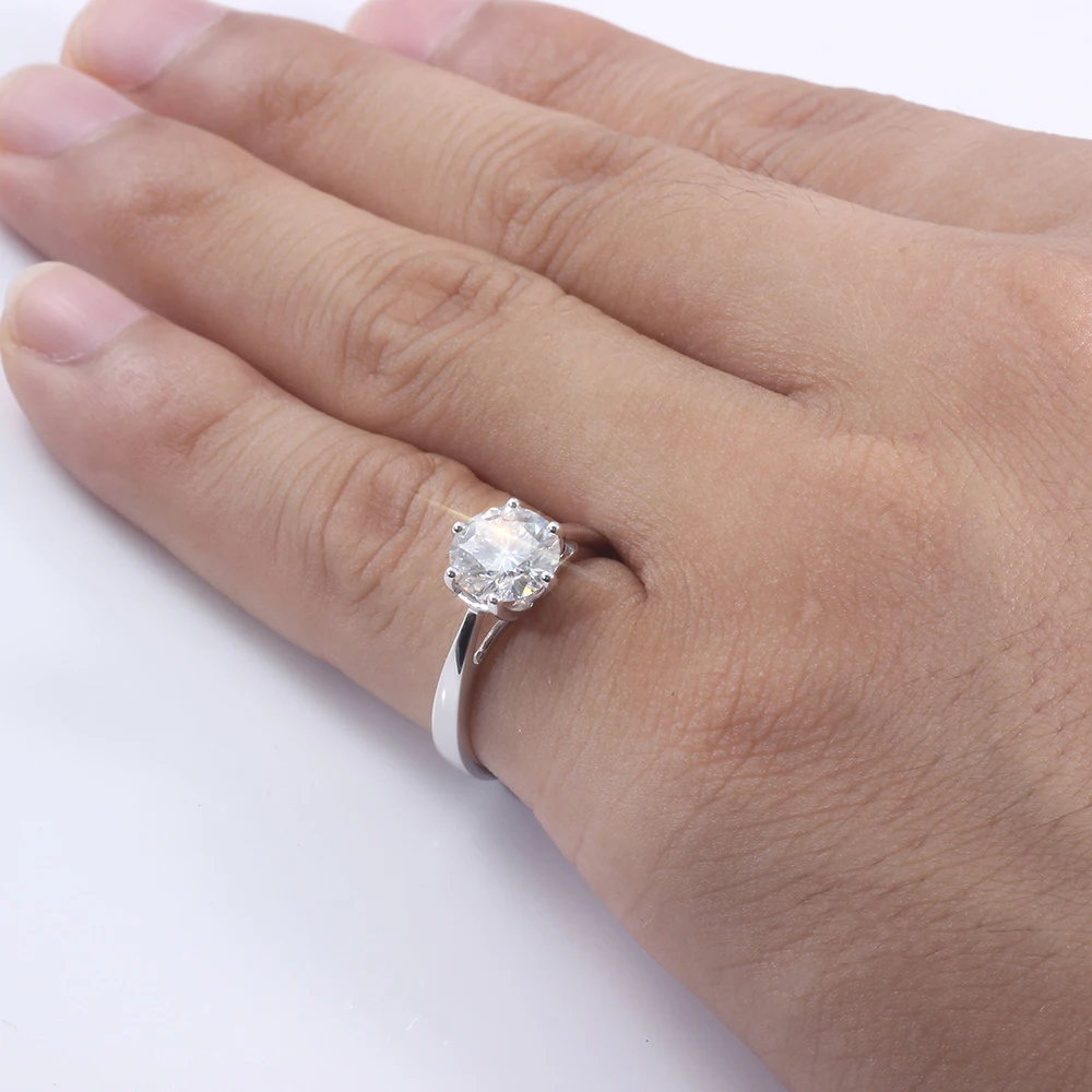 DovEggs, классическое, пасьянс, 14 K, 585, белое золото, 2CTW, 8 мм, Муассанит, бриллиант, обручальное, обручальное кольцо для женщин