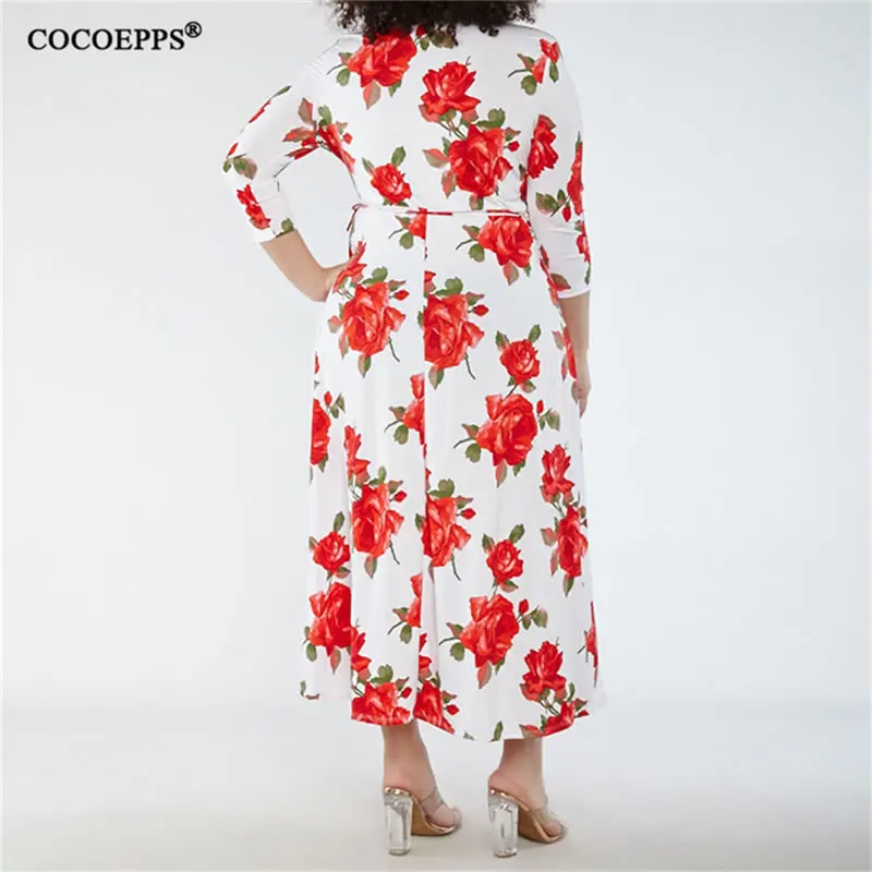 Женское длинное платье с V образным вырезом и цветочным принтом|Женские платья| |