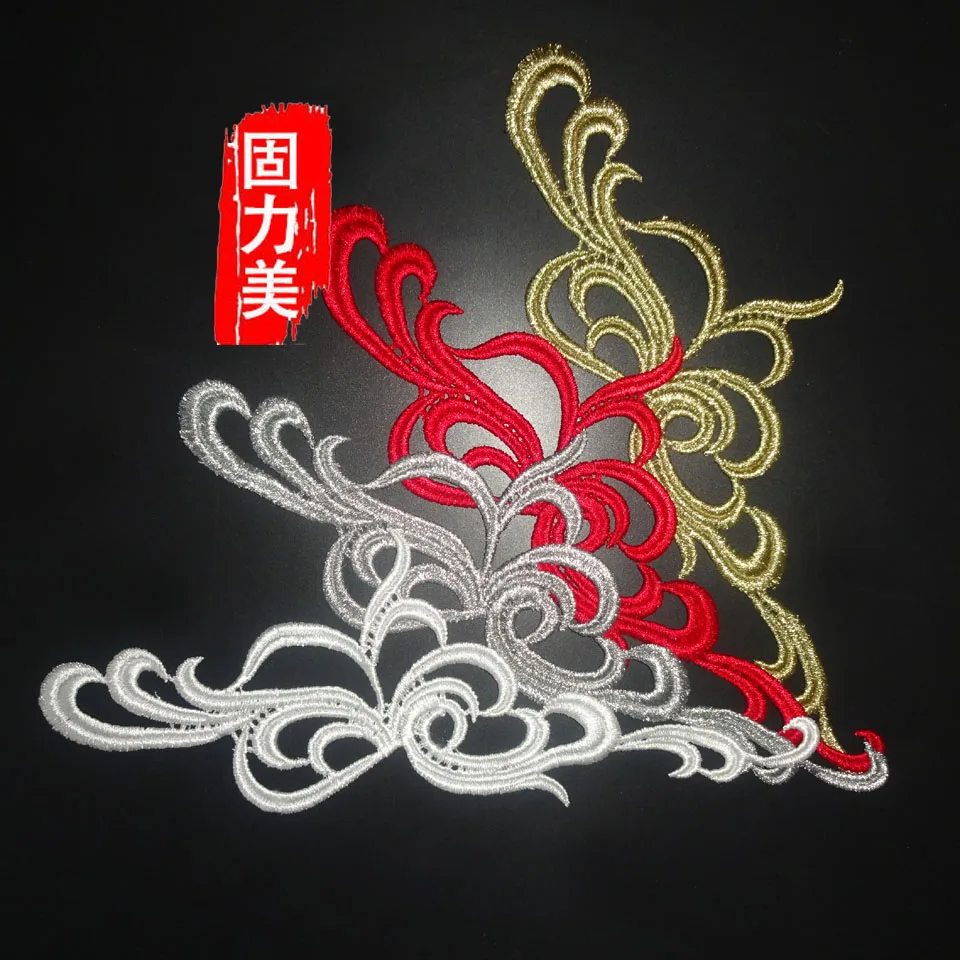 2pair gold silver red black off white embroidered lace applique | Дом и сад