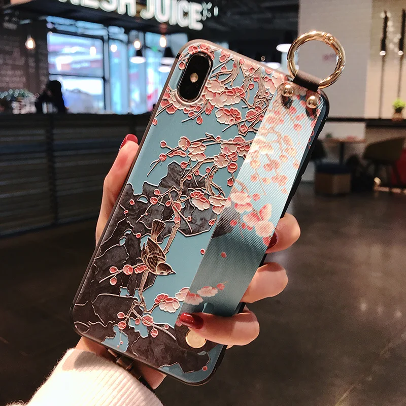 Fundas Flower Holder Strap Phone Case for iphone XS X XR Max Silicone Wristband Cases Coque sFor 8 7 6s 6 Plus Cover |