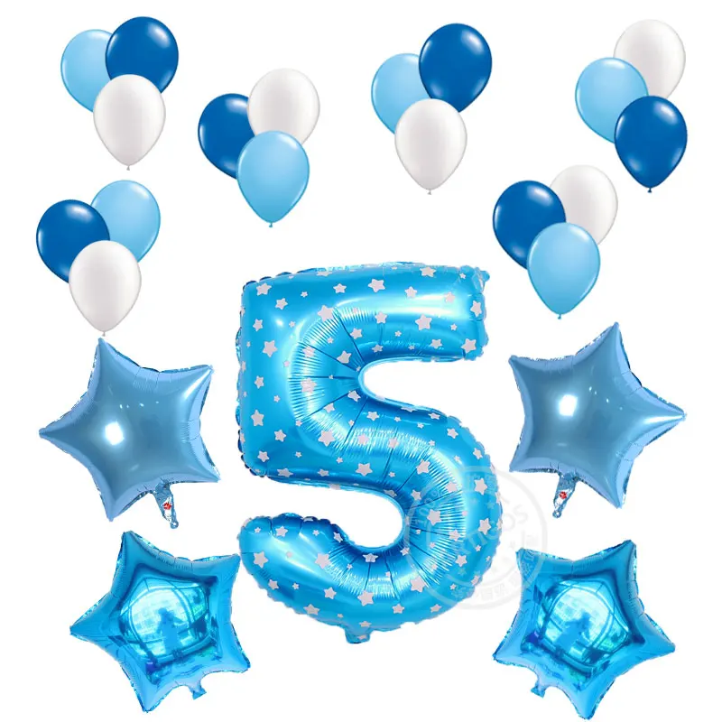 Blue 5 23 шт./лот 32 дюймов количество цифр Фольга шарики Baby Shower 1st на день рождения вечерние «Звезда» для мальчиков гелий 2,2 г розовый синий латекс Globos Декор - Цвет: Blue 5