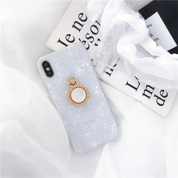 Wixcen Luxury Crystal Pink Shell Ring Holder Phone Case for Iphone 7 7plus 6 6s 8 X Glitter Soft Tpu Back Cover Fundas |