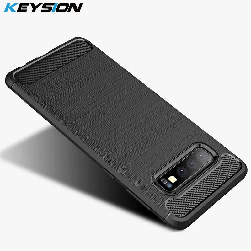 KEYSION Phone Case for Samsung Galaxy S10 Plus S10+ Carbon Fiber Soft TPU Silicone Brushed Anti-knock Back Cover Lite | Мобильные