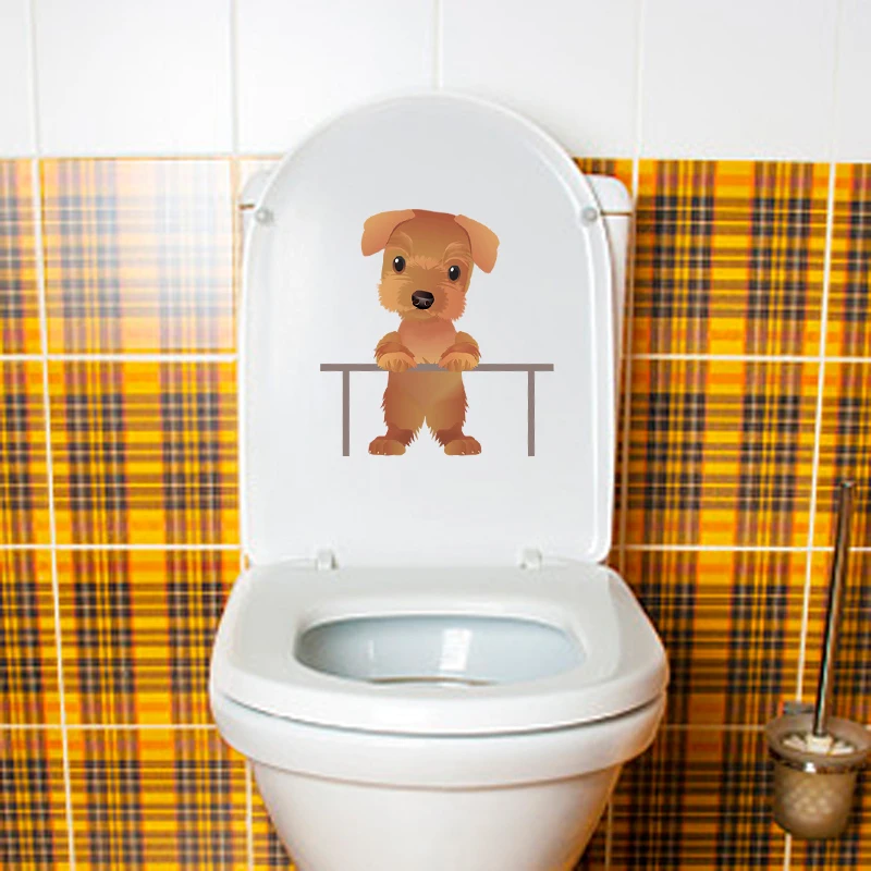 YOJA 20.7*22CM Standing Dog Wall Decal Toilet Sticker BedRoom Home Decor Funny Cartoon T3-0579 | Stickers