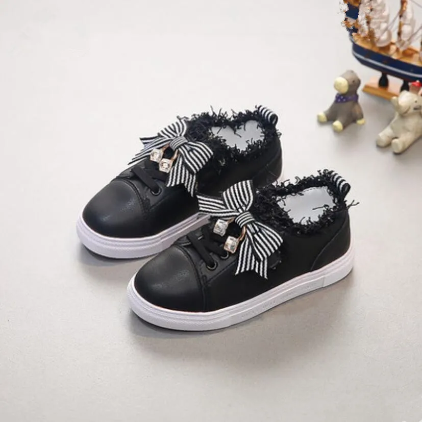 Gamlon Children's Sneakers 2018 New Girls White Shoes Rhinestone Fashion Lace Bow Babys Casual Sport Footwear | Детская одежда и