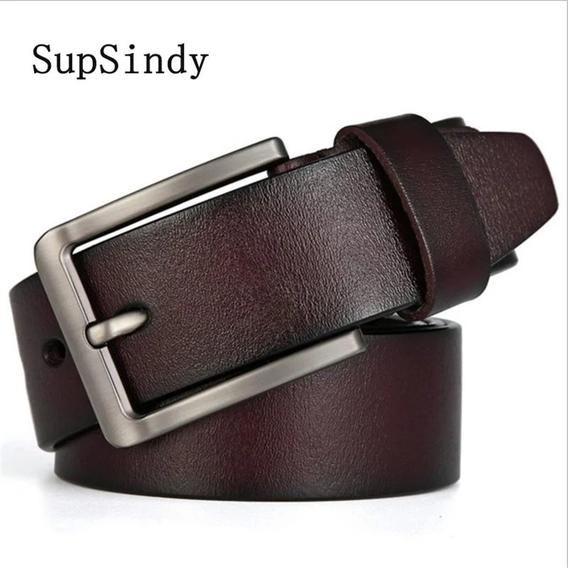 SupSindy Leather Men Belt vintage Alloy Pin Buckle Cowhide Male Waistband Black Luxury Genuine Leather Belts for Men Top quality