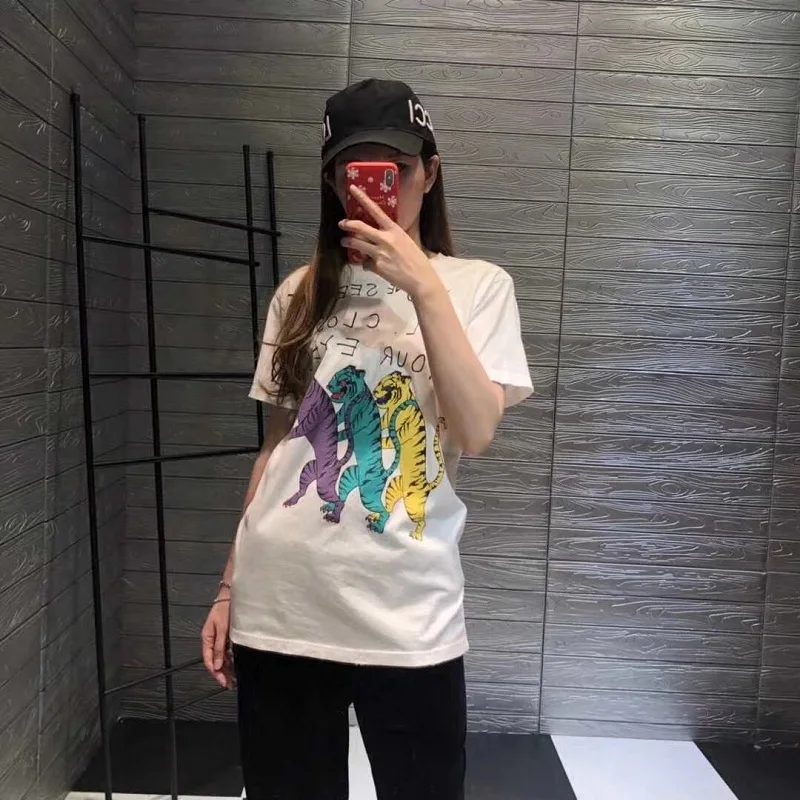 GRUIICEEN/Повседневная Уличная одежда хлопковая Футболка с принтом тигра и буквами
