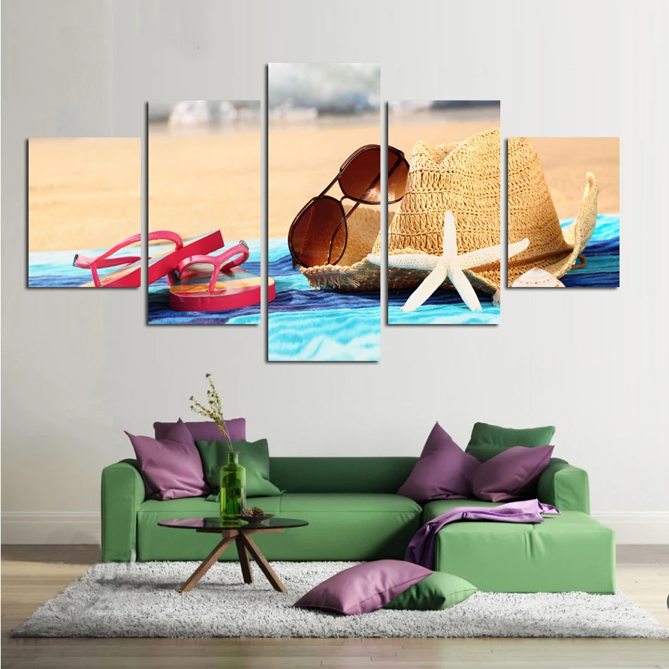 Художественный постер Холст Картина 5 шт. морской пляж пейзаж HD печать домашний