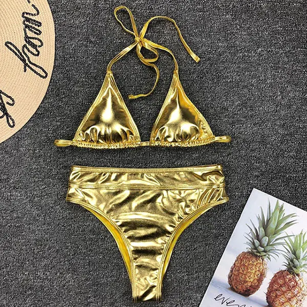 Gold 2 GACVGA новые бикини сексуальный купальник Одна деталь Монокини Высокая Талия купальные костюмы V-Neck Для женщин серебро/золото ванный комплект бикини - Цвет: Gold 2