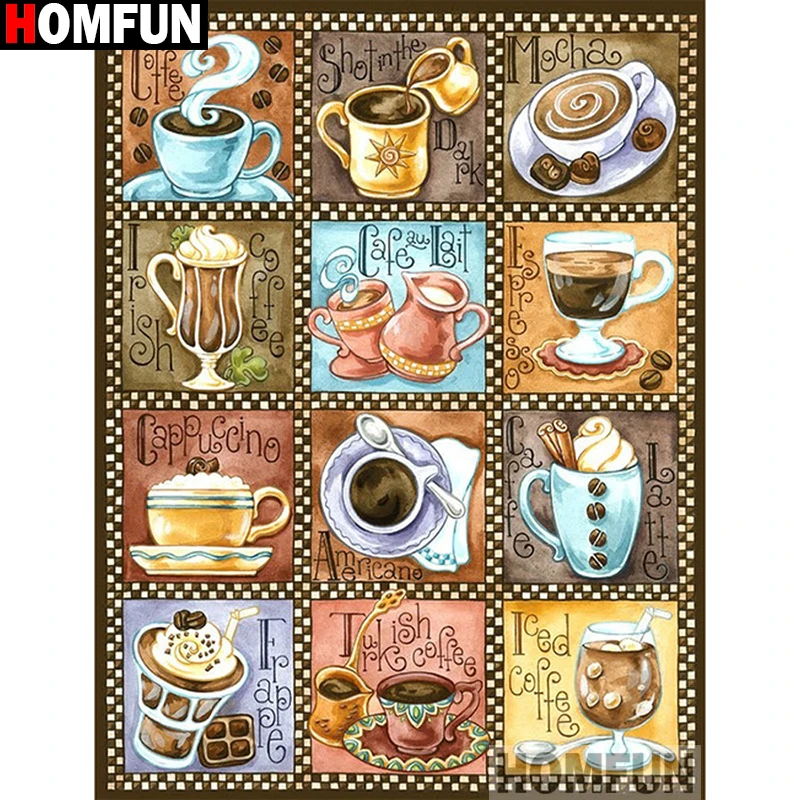 

HOMFUN Full Square/Round Drill 5D DIY Diamond Painting "Coffee pattern" Embroidery Cross Stitch 5D Home Decor Gift A12998