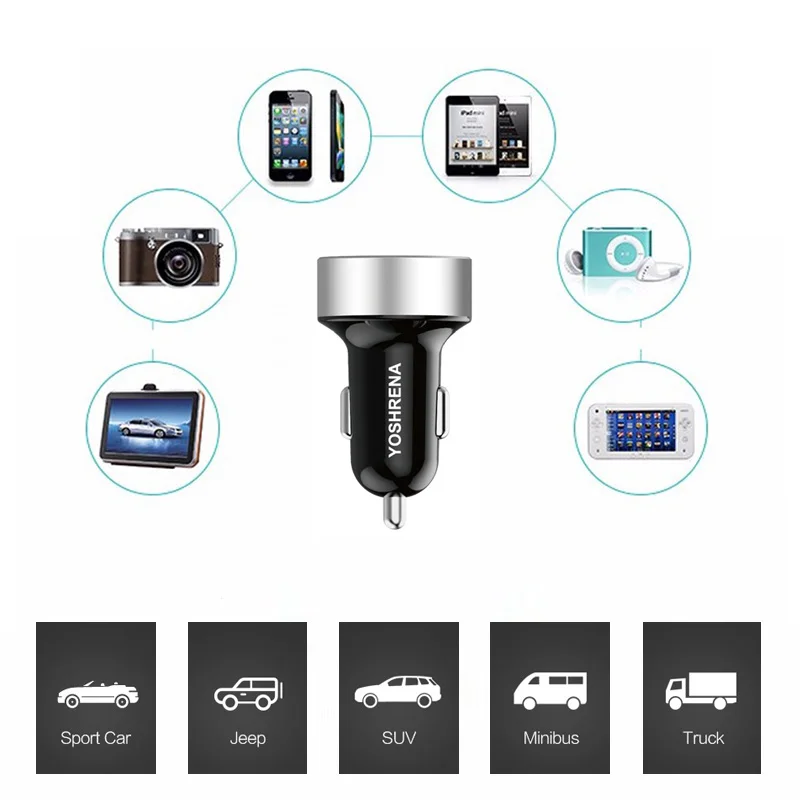 Умное автомобильное зарядное устройство USB для телефона, быстрое зарядное устройство Max 4.8A светодиодный автомобильный адаптер с двумя портами, автомобильное зарядное устройство из сплава для Xiaomi iphone x lenovo z5