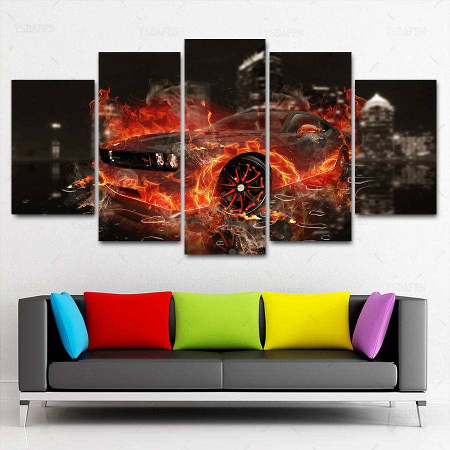 

Op de muur HD print olieverf modulaire foto A sports car poster kind room decor woondecoratie 5 stks canvas art z014