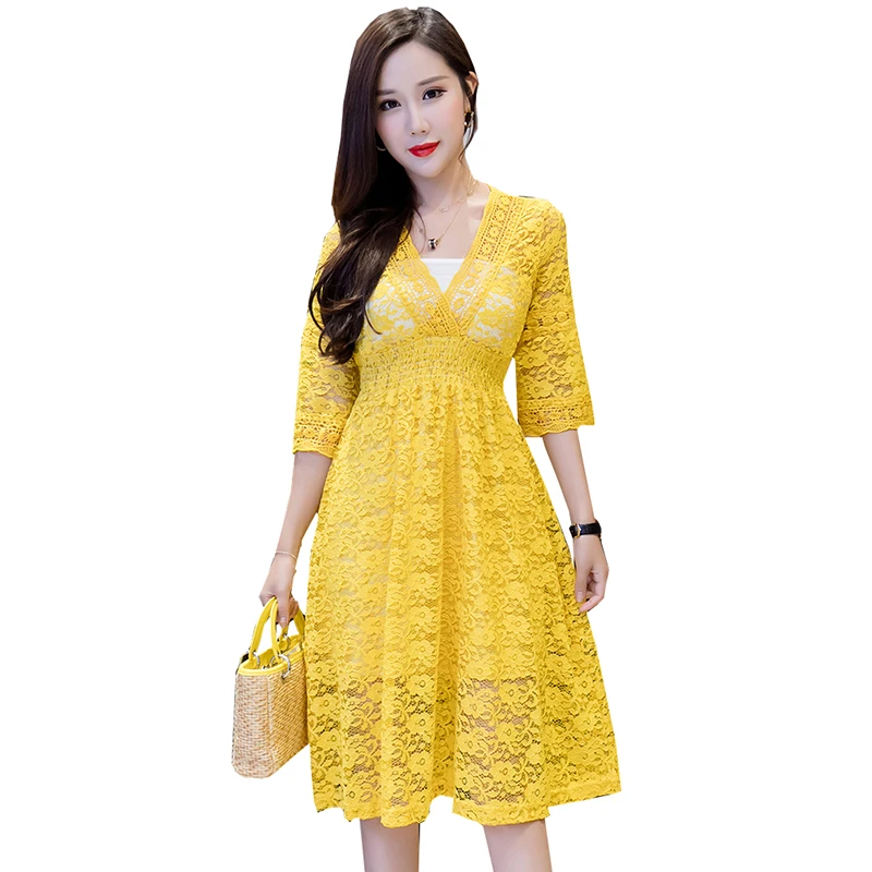 2020 летние Ажурные кружевные платья большого размера с v образным вырезом женские