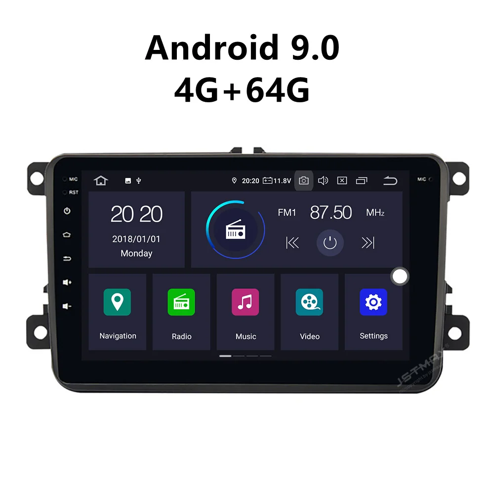 JSTMAX 8 'ɺndroid 9.0 4G + 64G ISP экран автомобильный DVD-радио стерео плеер для Golf 5 6 Polo Passat