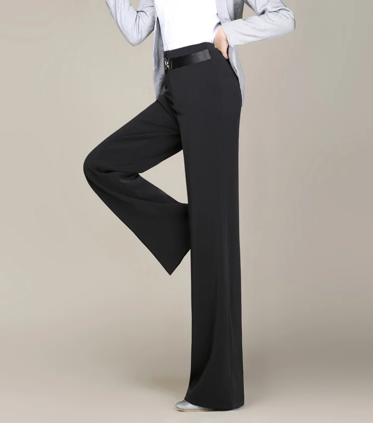 Wide leg pants for women plus size black high waist sashes new fashion full length spring autumn OL trousers female sy50804
