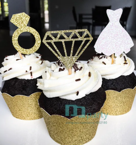 Свадебные топперы для капкейков кольцо с бриллиантами Топпер свадебное платье