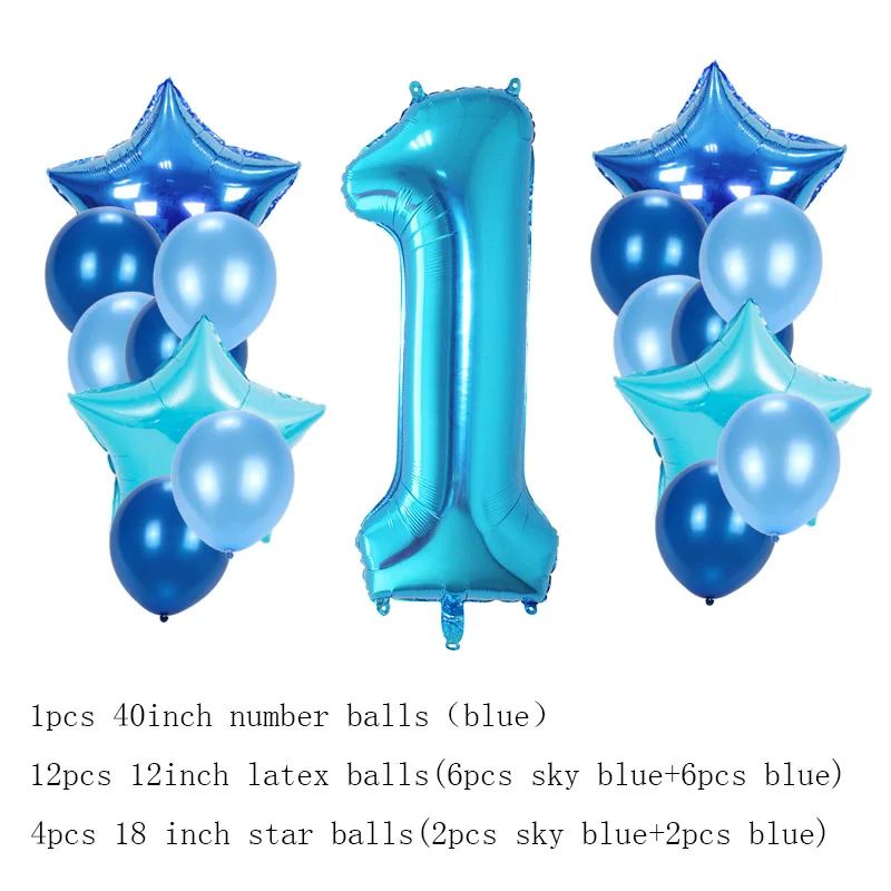 

Baby 1st Birthday Balloons Rose gold pink Blue Number Foil Balloons Birthday party decorations kids 12 inch Latex balls Supplies