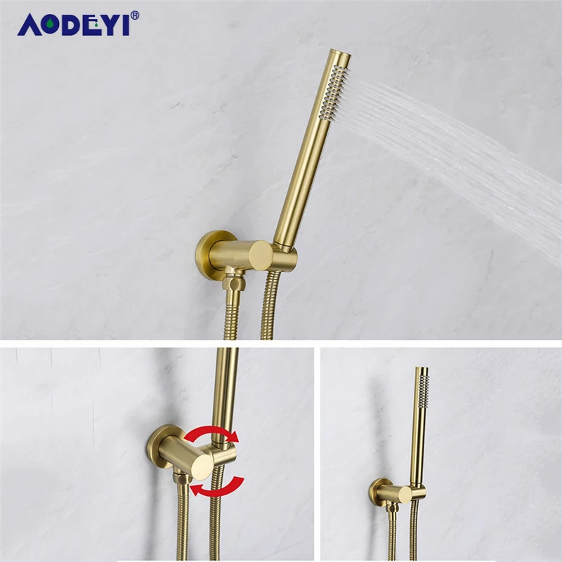 solid brass brushed gold bathroom rianfall shower head bath faucet set wall mounted shower arm mixer water set 8 12inch free global shipping
