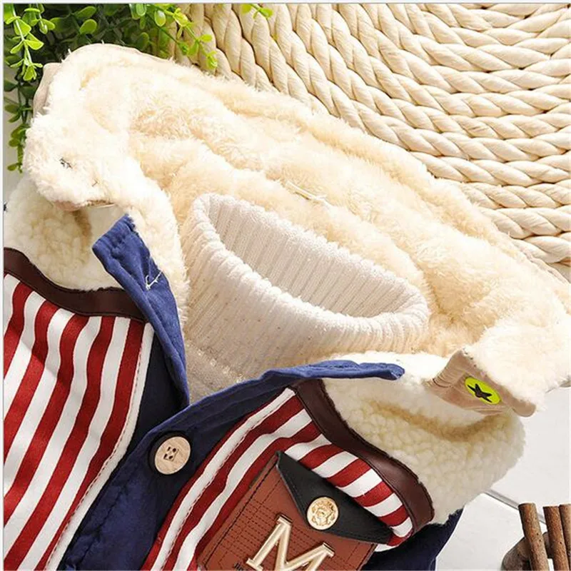 Осень Зима мода Детские карманные Полосатый Теплый Пальто Верхняя Одежда Парки