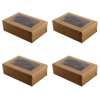 10pcs cupcake box gift wrap storage box bakery windowed kraft paper 6 cavities carriers with inserts