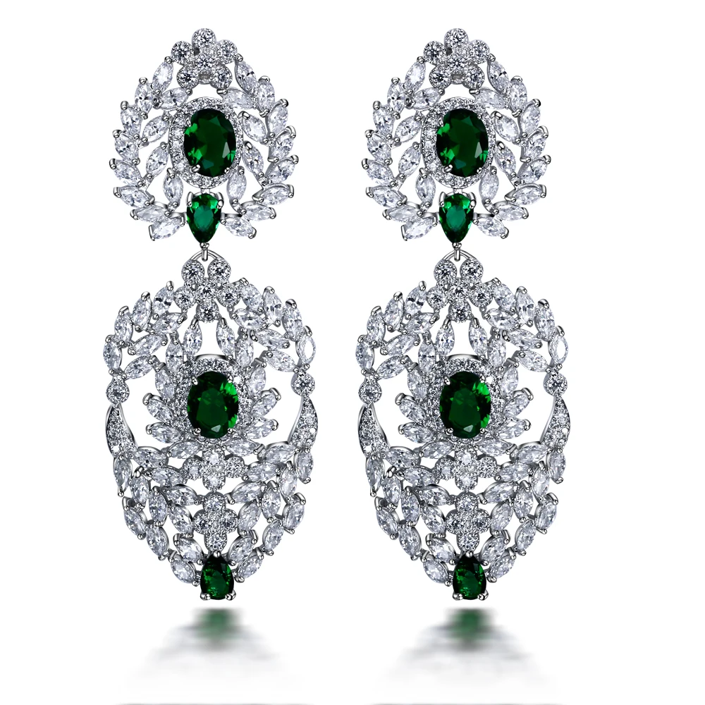 Женские длинные серьги капельки с родиевым покрытием и фианитом ААА|earrings