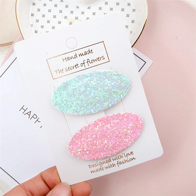2019 handmade spring and summer new fashion sequins oval BB clip children's candy color hair clips wild jewelry accessories | Детская