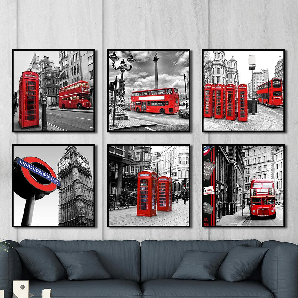 Nordic street view phone booth family living room bedroom decoration print poster picture painting wall art canvas | Дом и сад