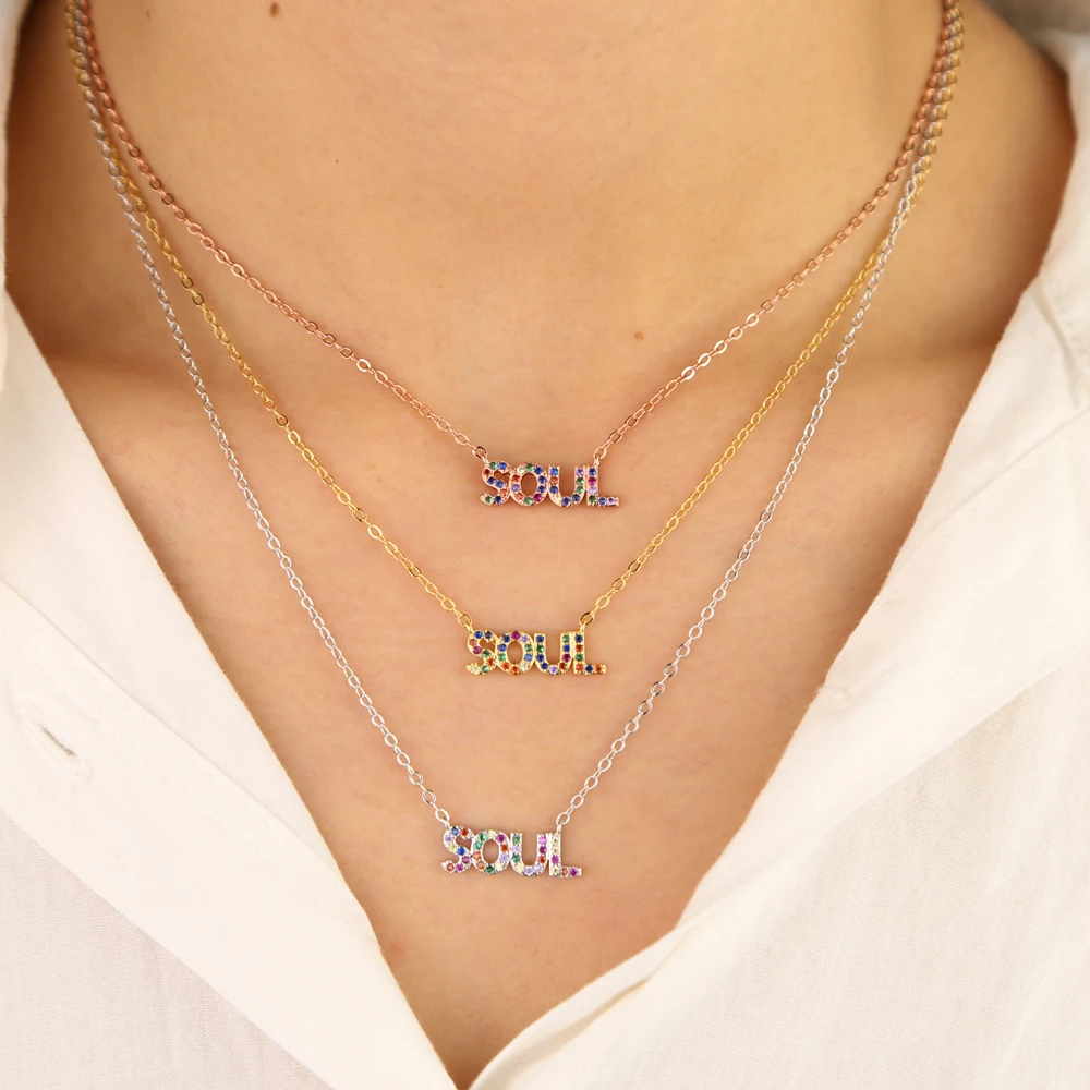 Женское Ожерелье с надписью SOUL word разноцветное ожерелье кубическим цирконием