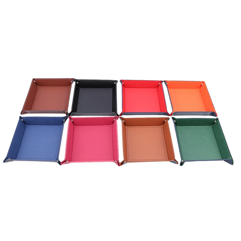 Creative PU Leather Valet Trinket Folding Tray Collapsible Phone Key Wallet Coin Desktop Storage Sundries Box Bins Accessories