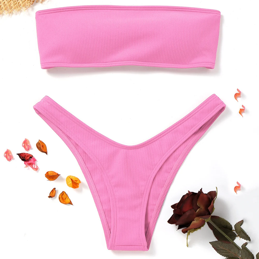 2019 сексуальный комплект бикини ребристый купальник с высоким вырезом без