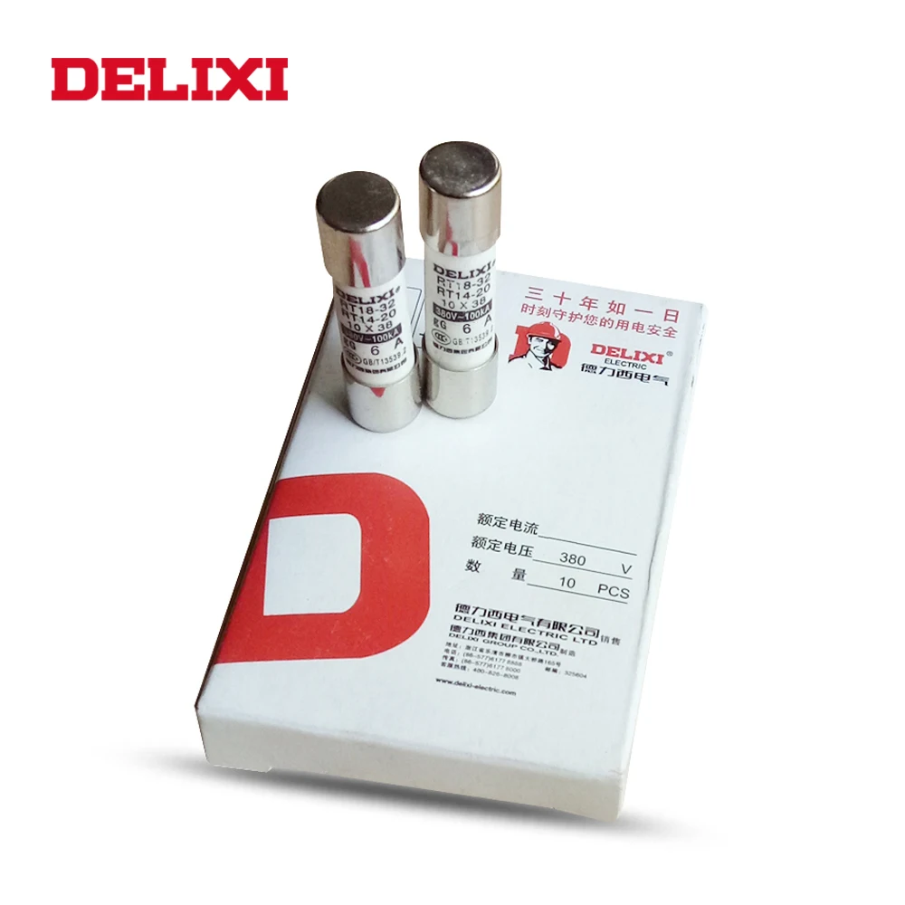 DELIXI 10 шт. 10x38 мм RT14 RT18 быстрая стеклянная трубка Быстрый Удар керамические Предохранители 2A/3A/4A/5A/6A/10A/16A/20A/25A/32A набор предохранителей