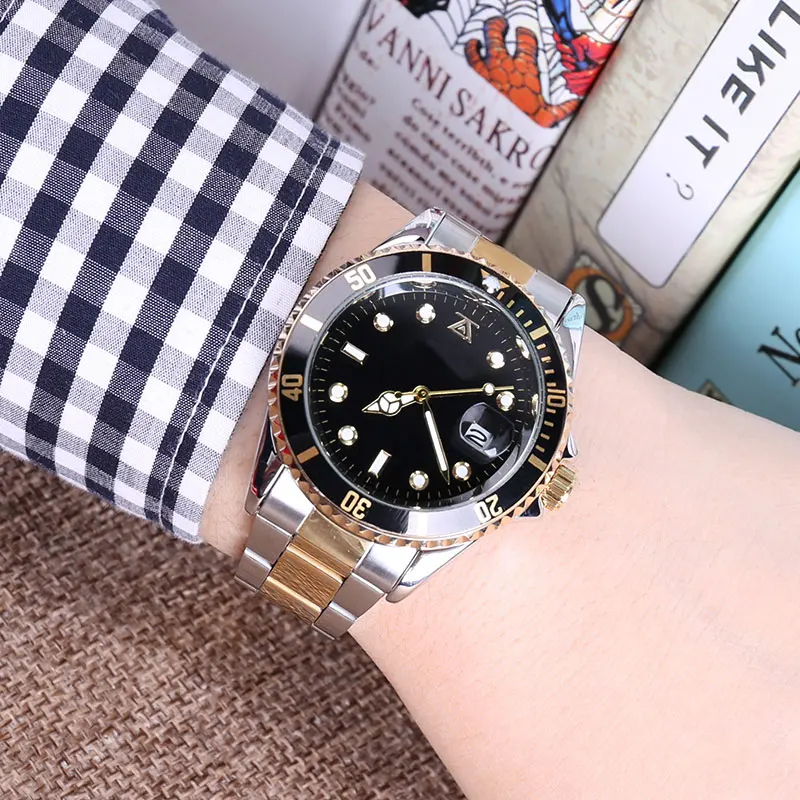 Silver Gold black Стальные мужские 30 м ролевые спортивные подарки для пары мужские wo Мужские Женские наручные часы для влюбленных браслет Rolexable relogio masculino - Цвет: Silver Gold black
