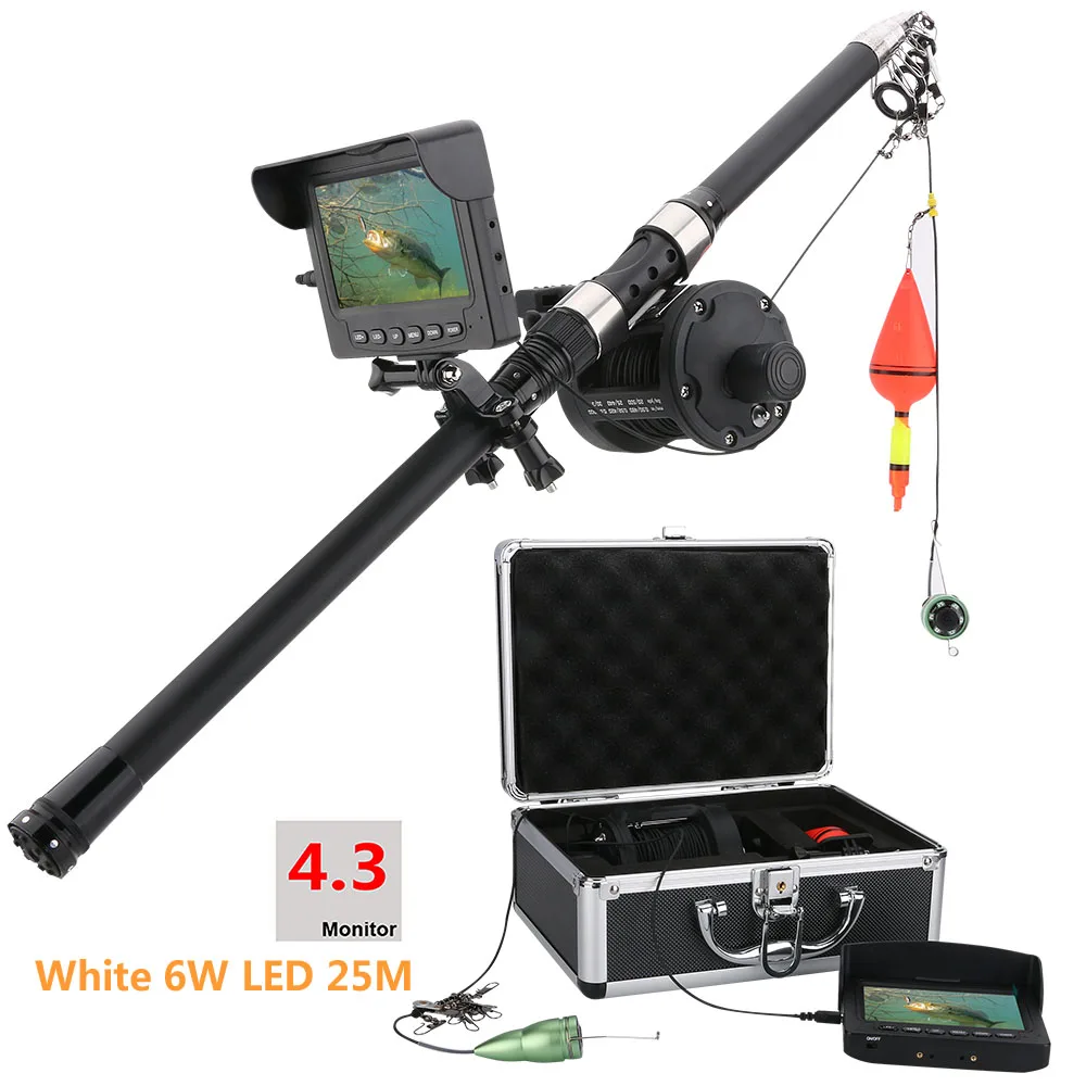GAMWATER 15M 25M HD 1000TVL Underwater Ice Fishing Camera Sea wheel Video Fish Finder 4.3" LCD 6W White LED 165 Degrees Angle - Цвет: White LEDs cable 25M